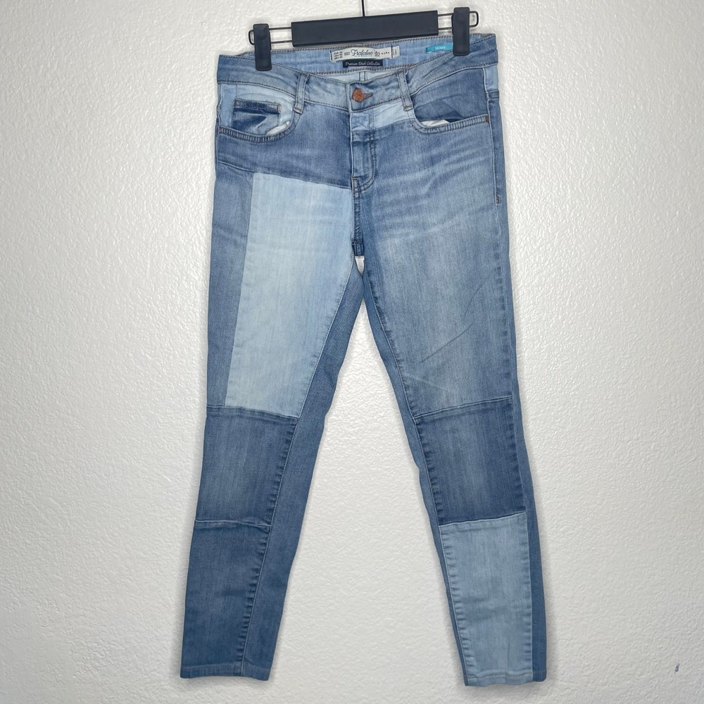 Zara Trafaluc Patchwork Skinny Jeans Blue Light Wash Premium Denim Womens 6